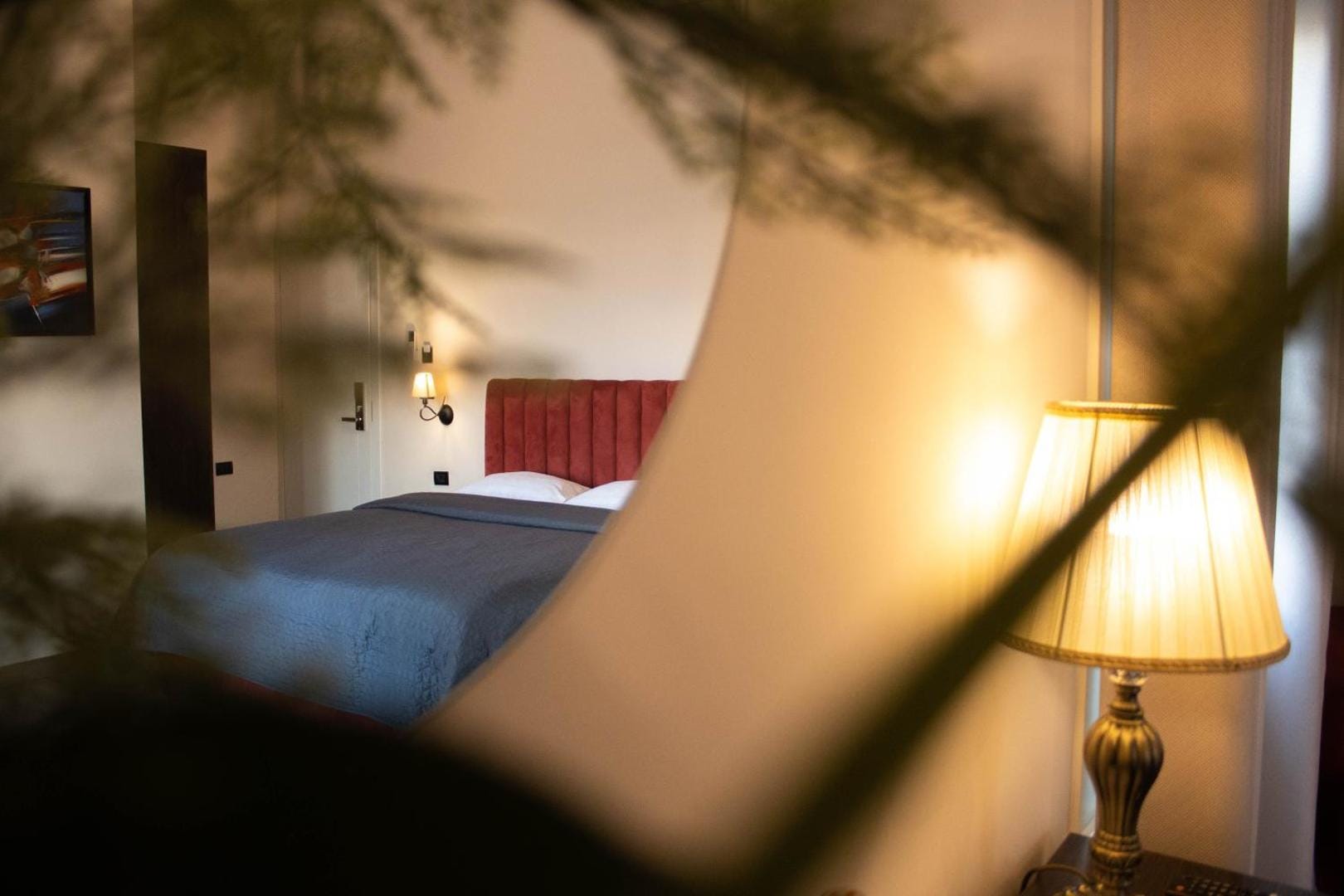 Bedside lamp lit in the evening
