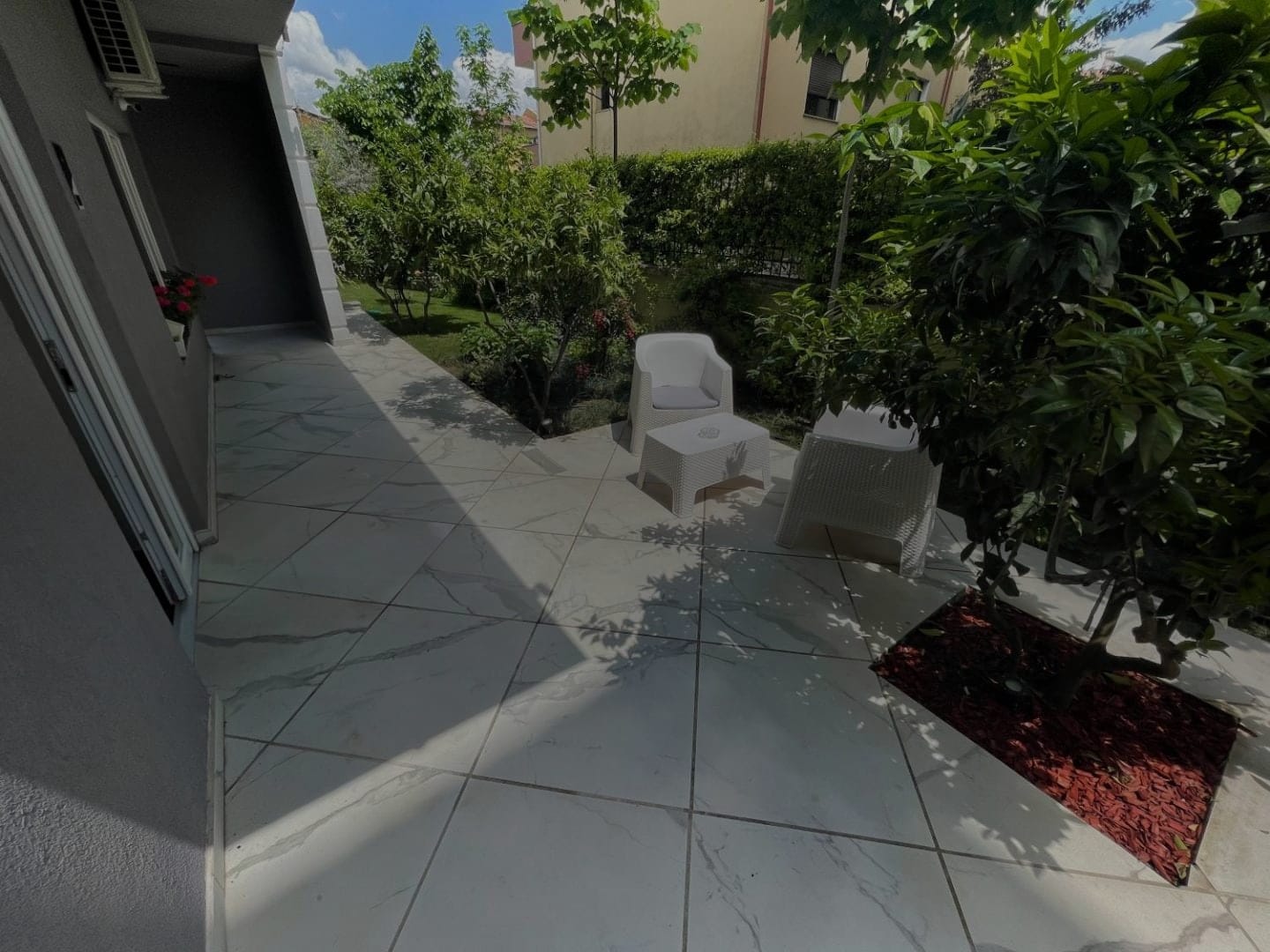 The stone courtyard in the afternoon