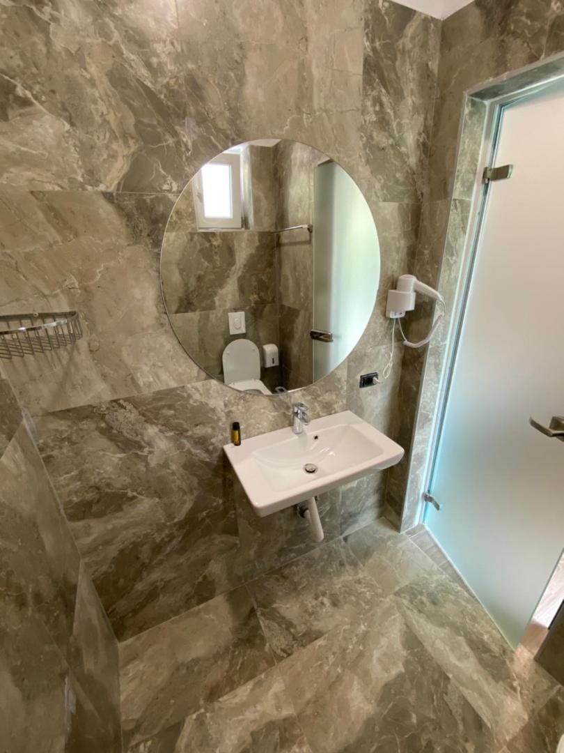 The marble bathroom