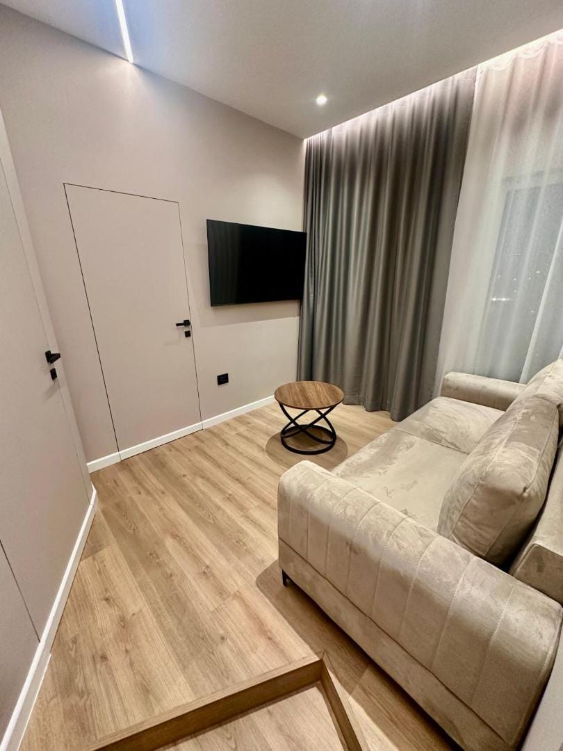 The living room and its television